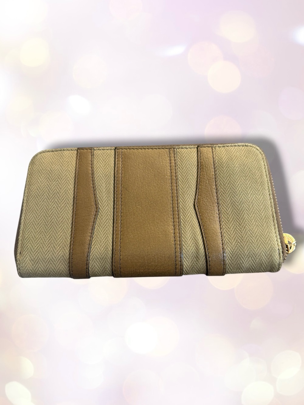 Bulgari Sage Green Leather Canvas Wallet with Zipper Charm - Picture 6 of 12